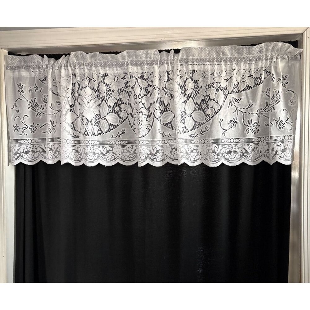 Delicate Floral Lace Curtain Valance 56"x16" White Window Accent Lightweight Ele